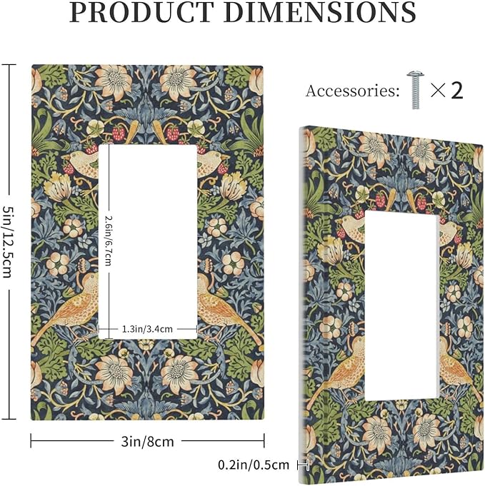 Decorative Outlet Covers Morris Strawberry Thrush Birds Colorful Plants 1 Gang Single Rocker Light Switch Cover Plate Wall Plates Gfci Faceplate For Bed Room Living Room Decor