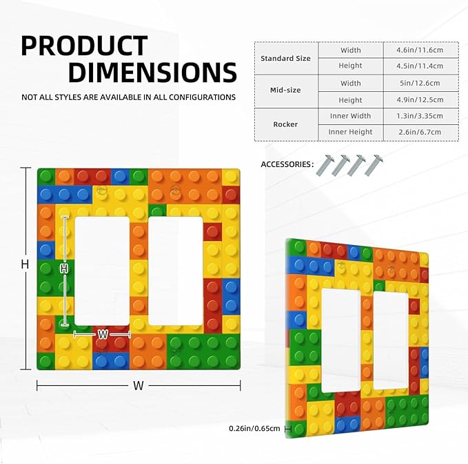 Colorful Bricks Double Gang Rocker Decorative Light Switch Cover, 2-Gang Wall Plate Outlet Cover