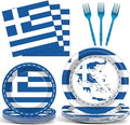 gisgfim 96 Pcs Greek Flag Greece Plates and Napkins Party Supplies Greek Flag Birthday Party Tableware Set Blue Greece Birthday Decorations Favors for Greek Family Gathering Dining for 24 Guests