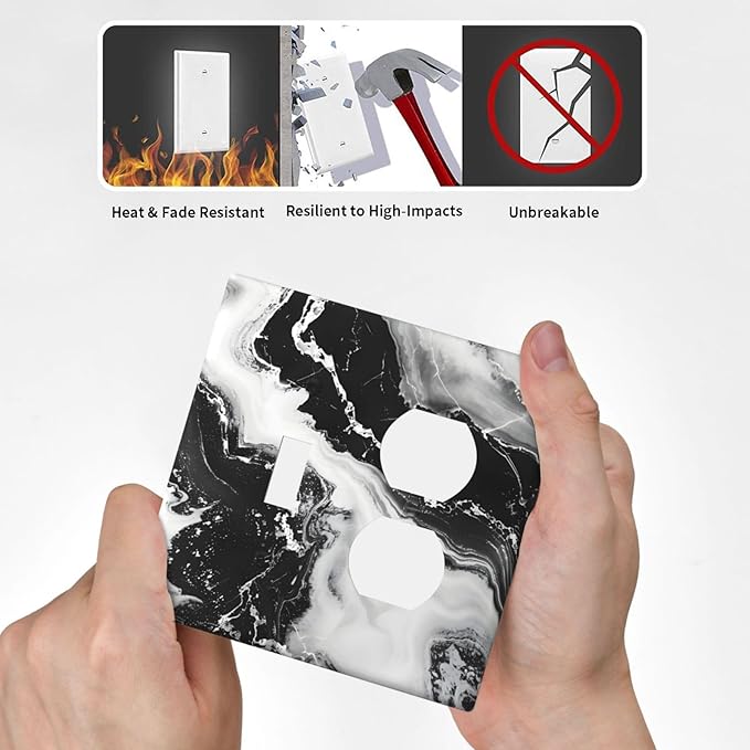Ink Painting Marble Black White Abstract Luxurious Print Wallplates 1 Toggle 1 Duplex Switch Plate Electrical GFCI Faceplate Decorative Light Switch Covers for Kitchen Office Decor