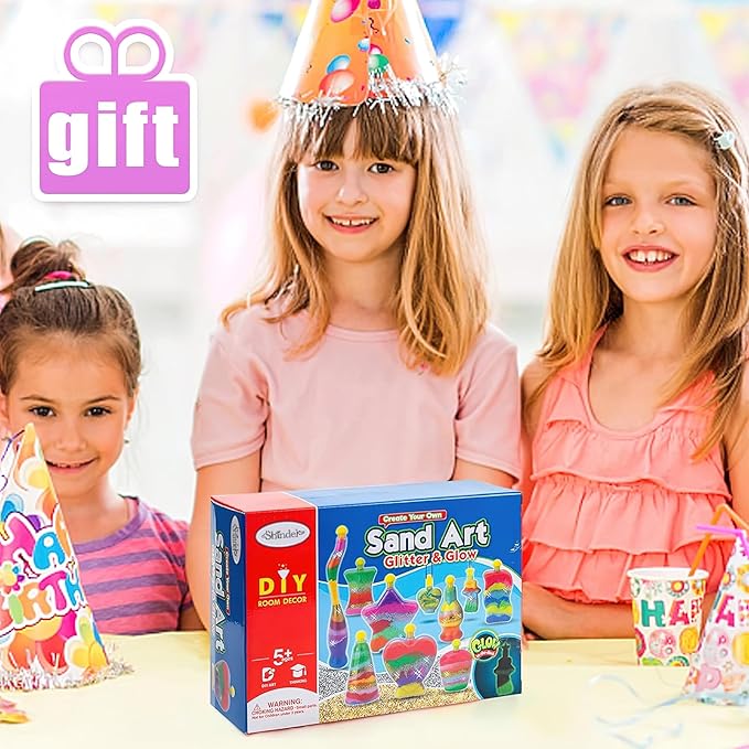 Shindel Sand Art Kits for Kids, 36 PCS Sand Painting for Crafts 8 Shapes of Bottles 10 Assorted Colored and 2 Glitter Sand Bags for Kids DIY Project