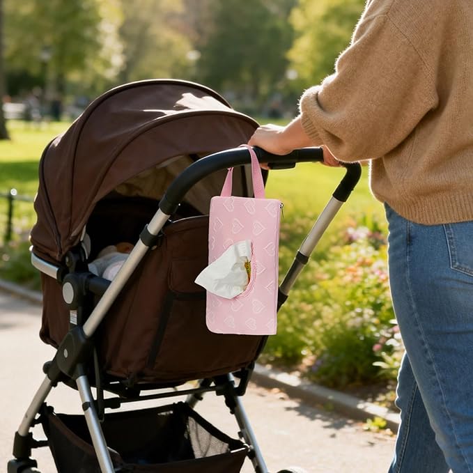 Quilted Baby Wipe Holder Quilted Wipe Pouch Portable Hanging Floral Wet Wipes Bag for Car, Stroller