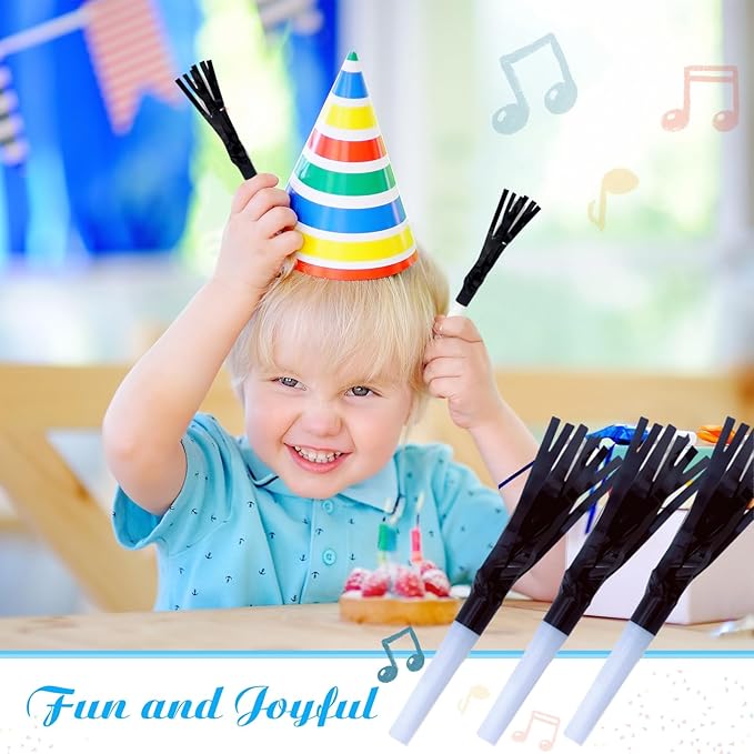 48 Pcs Gold Party Blowers, New Years Noise Makers for Kids Women Men, Birthday Blowers, Happy New Year Party Favors Metallic Fringed Party Horns