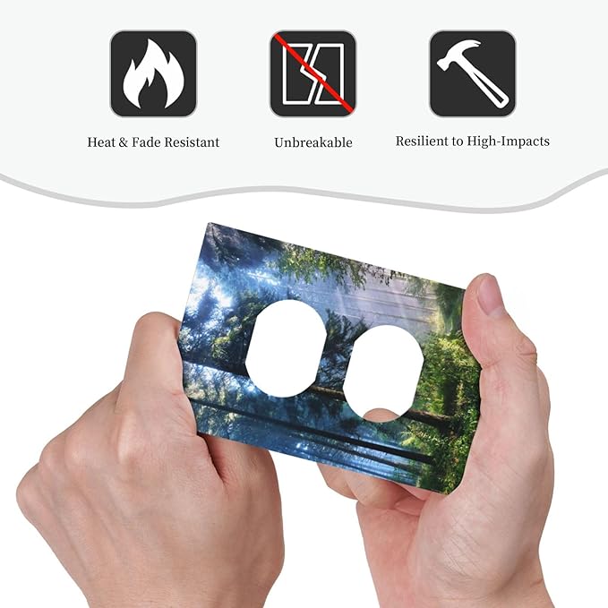 Green Forest Nature Scenery Misty Forest Print Decorative 1-Gang Electrical Device Duplex Receptacle Outlet Cover Sunshine Tree Path Landscape Woodland Scene Plug Wall Plate Light Switch Socket Cover
