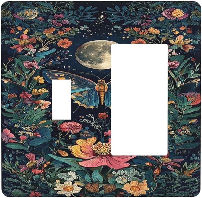 Outlet Covers Bohemian Moon Butterfly Floral 1 Toggle 1 Rocker Combo Light Switch Cover Plate Decorative Switch Plate Covers Electrical Wall Plate for Bedroom Cabin Decor