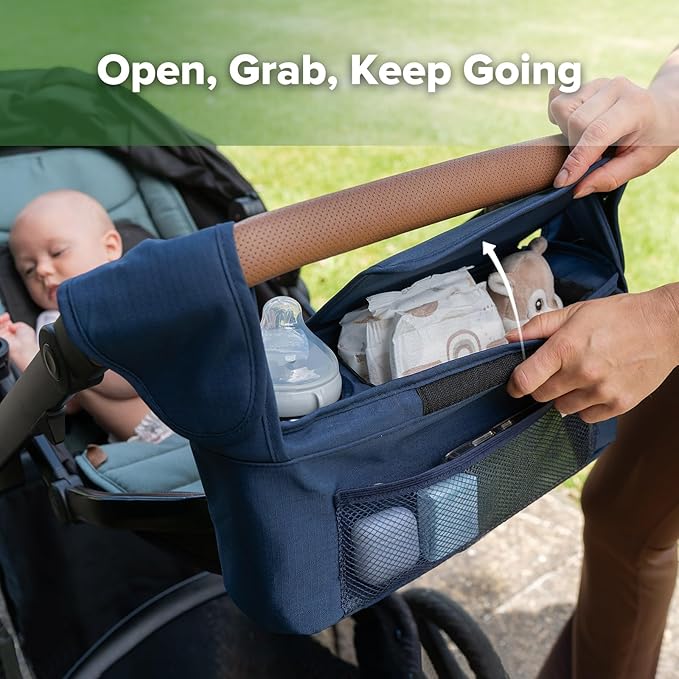 haakaa Universal Stroller Organizer - Bluestone, Single Cup Holder, Stroller Caddy Accessories with Shoulder Strap & Extra Non-Slip Stroller Hook, Fits Most Strollers