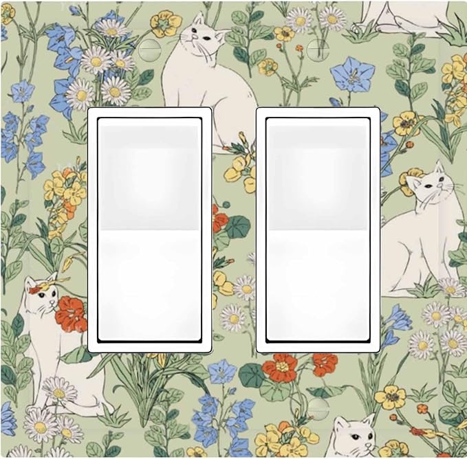 Decorative Outlet Covers Vintage Floral Cute Cat Colorful Flowers 2 Gang Double Gfci Rocker Electrical Wall Panels Light Switch Cover Plate For Bed Room Living Room Decor