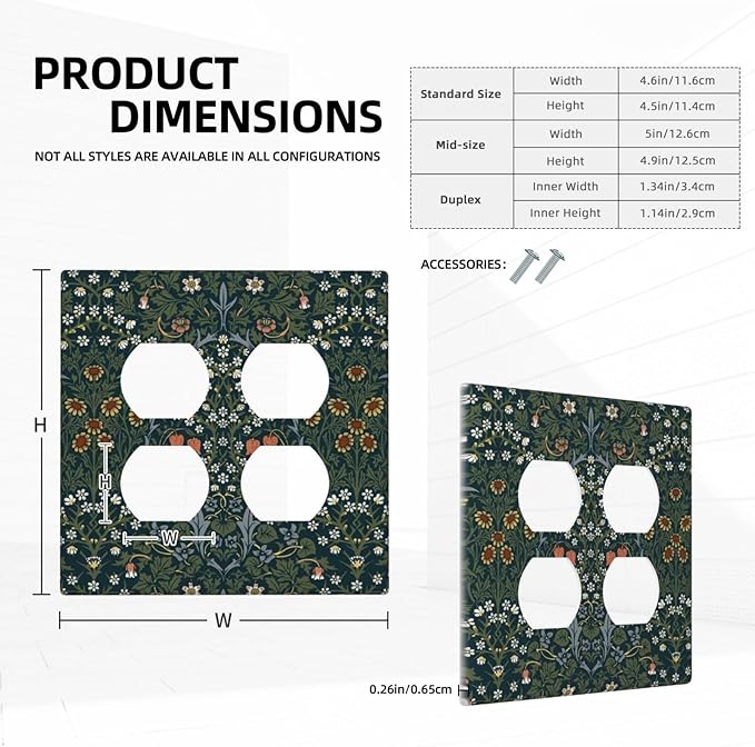 Outlet Covers Colorful Floral Boho Flower Plant Leaf 2 Gang Double Duplex Decorative Light Switch Covers Electrical Wallplates Socket Faceplate For Bed Room Living Room Decor
