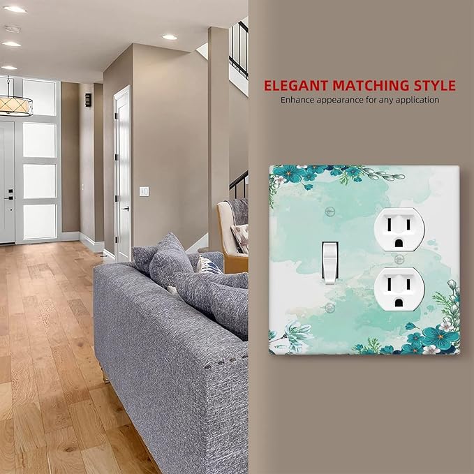 Wallplates Blue Green Flowers Light Green Watercolor Patterns 1 Toggle 1 Duplex Switch Plate Electrical GFCI Faceplate Decorative Light Switch Covers for Bedroom Home Decor