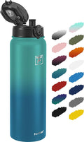 Fanhaw 32 oz Insulated Stainless Steel Water Bottle with Anti-Dust Chug Lid, Leakproof Vacuum Sports Bottle for Men & Women (Green Blue)