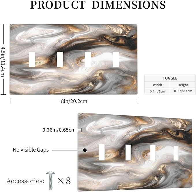 Light Switch Covers Grey Brown Swirl Marble Texture Quad Toggle Electrical Faceplate 4 Gang Wall Plate Decorative Switch Plates For Bathroom Kitchen Decor