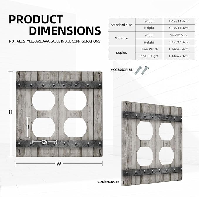 Decorative Outlet Covers Rustic Barn Door Vintage Farmhouse Country 2 Gang Double Duplex Light Switch Cover Wall Plates Electrical Socket Cover Art Faceplate for Bedroom Carbin Decor