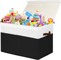 Gowee Large Toy Storage Box with Lid, Sturdy Toys Storage Chest Bin Organizer Basket with Dividers for Kids, Boys, Girls, Nursery, Closet, Bedroom, Playroom 25"x13" x16" (Black and White)