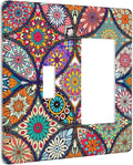 Bohemian Combin Wall Plate Cover Decorative 2 Gang Toggle Rocker Light Switch Cover colorful Vintage Floral Mandala Flower Faceplate for Bathroom Home Bedroom Art Panel Decor 4.5 X 4.5 In