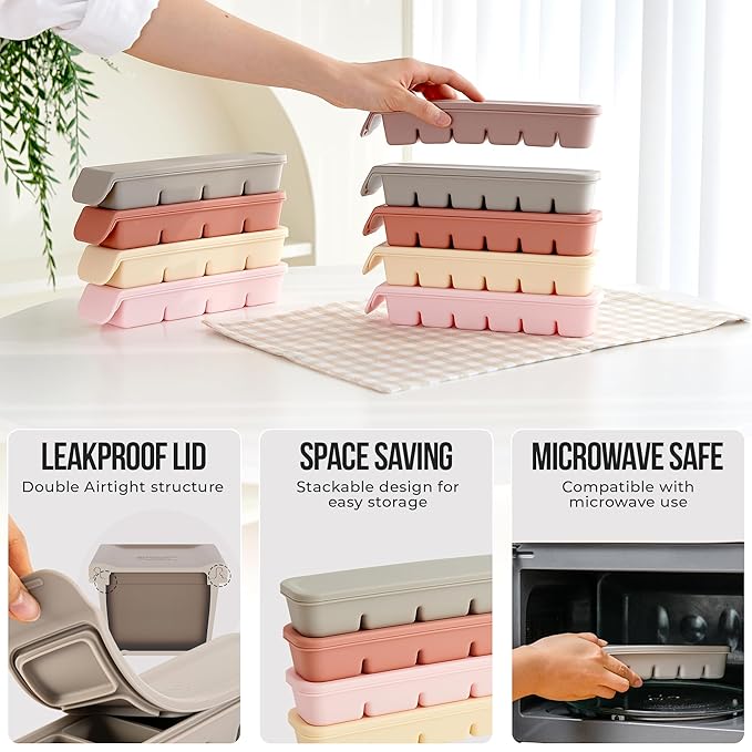 0.7 oz/12 Sections Silicone Ice Cube Freezer Tray with Lid, 100% Food-Grade Platinum Silicone,Leak Resistance & Dishwasher Safe for Baby Food Prep,Breast Milk,Purees - Korean Made, Indie Pink