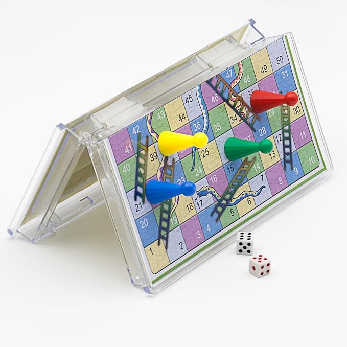 Mini Snakes and Ladders Board Game Set -6″, Magnetic Folding Travel Board Game for Kids (Pocket Crystal Style)