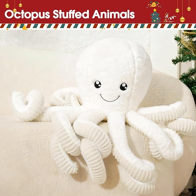 DENTRUN Octopus Stuffed Animals, Giant Octopus Plush Doll Play Toys for Kids Girls Boys Adults Birthday Xmas Halloween Present Stuffed Sea Animals Plushie, 7/16/24/32 Inches, 5 Colors