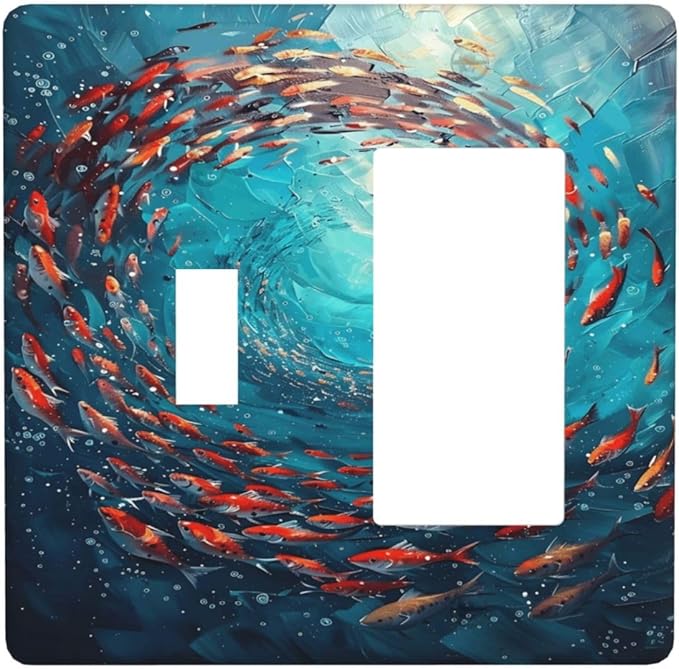 Ocean Fish School Of Fish Vortex Deep Sea Outlet Covers 1 Toggle 1 Rocker Combination Decorative Wall Plate Electrical Switch Plates Light Switch Cover Plate for Kids Room Bedroom Decor