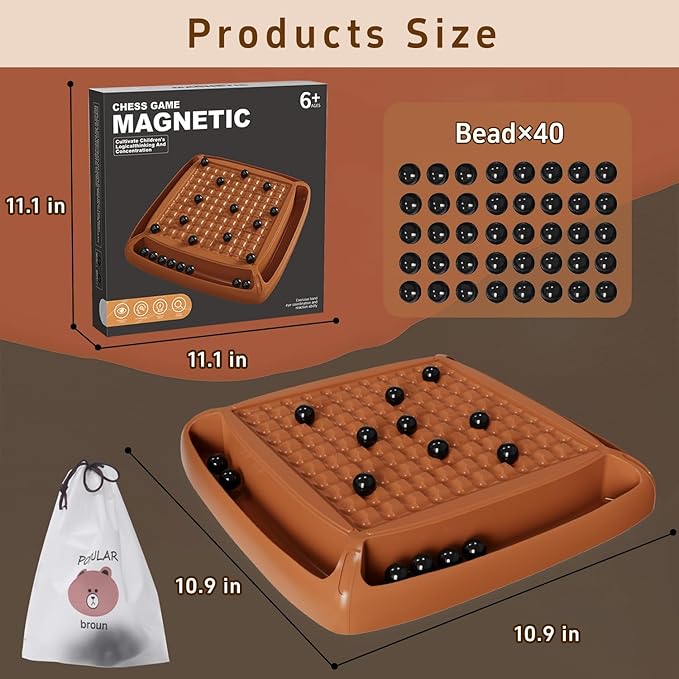 Magnet Game, Magnetic Game Chess 40 Piceses, Family Games for Kids and Adults, Board Game for Kids 8-12 Family Games Night 2-4 Players, Gifts for Teens Kid (Brown)