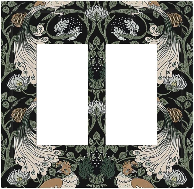 Decorative Outlet Covers William Morris Vintage Floral Plants And Birds 2 Gang Double GFCI Rocker Electrical Wall Panels Light Switch Cover Plate for Bedroom Home Decor