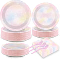 200pcs Pastel Rainbow Party Plates Napkins Pastel Paper Tableware Set Rainbow Cloud Cake Dessert Disposable Dinnerware Themed Party Decoration for Baby Shower Birthday Decor Supplies Serves 50