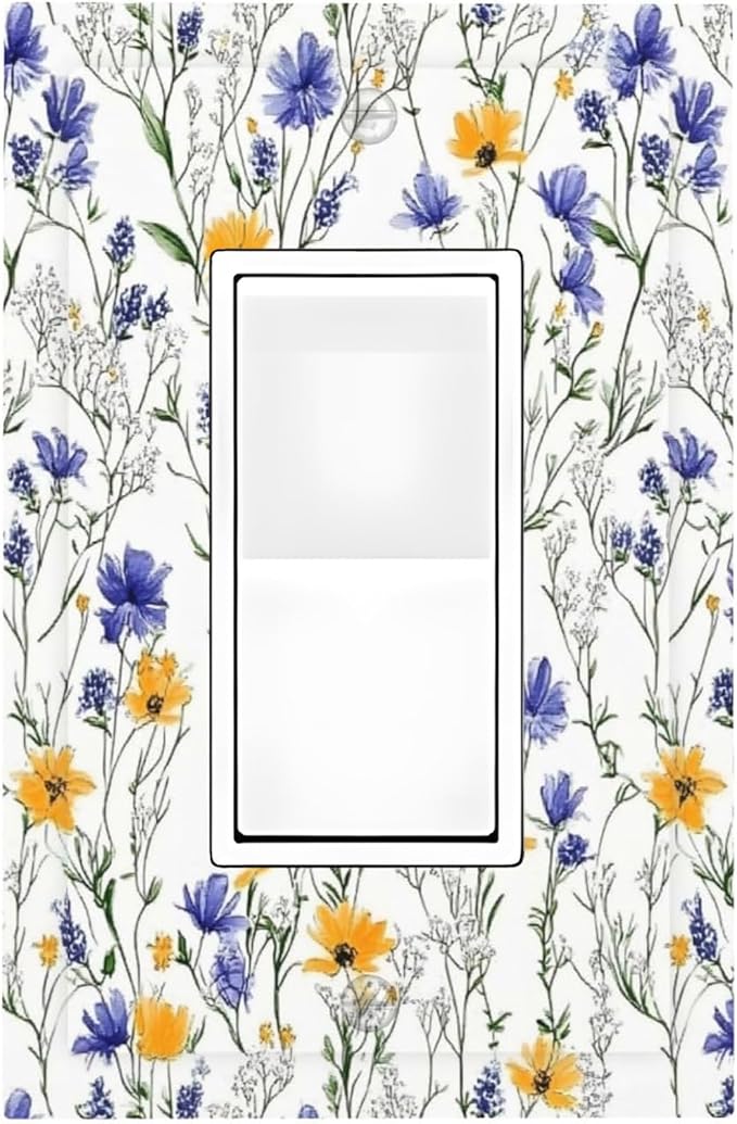 Decorative Outlet Covers Floral Colorful Green Leaf Wildflower 1 Gang Single Rocker Light Switch Cover Plate Wall Plates Gfci Faceplate For Bed Room Living Room Decor