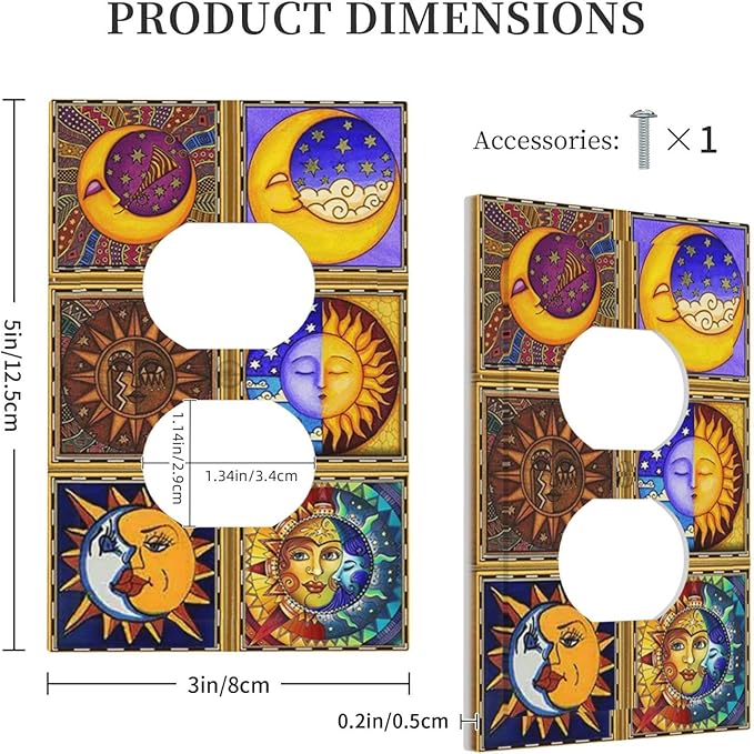 Mexican Talavera Tiles Star Pattern Celestials Theme Print Outlet Covers 1 Gang Duplex Light Switch Cover Decorative Switch Plates Electrical Receptacle Faceplate Wall Plate for Kitchen Home Decor