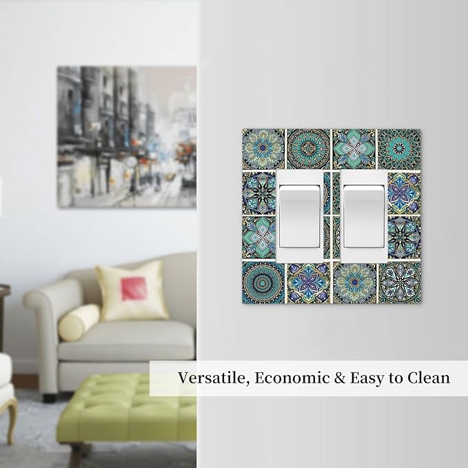 Decorative Outlet Covers Mandala Decorative Rustic Vintage Turquoise Pattern 2 Gang Double GFCI Rocker Electrical Wall Panels Light Switch Cover Plate for Bedroom Bathroom Decor