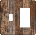 Vintage Board Rustic Brown Wood Texture Outlet Covers 1 Toggle 1 Rocker Combination Decorative Wall Plate Electrical Switch Plates Light Switch Cover Plate for Farmhouse Home Decor