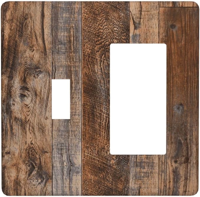 Vintage Board Rustic Brown Wood Texture Outlet Covers 1 Toggle 1 Rocker Combination Decorative Wall Plate Electrical Switch Plates Light Switch Cover Plate for Farmhouse Home Decor