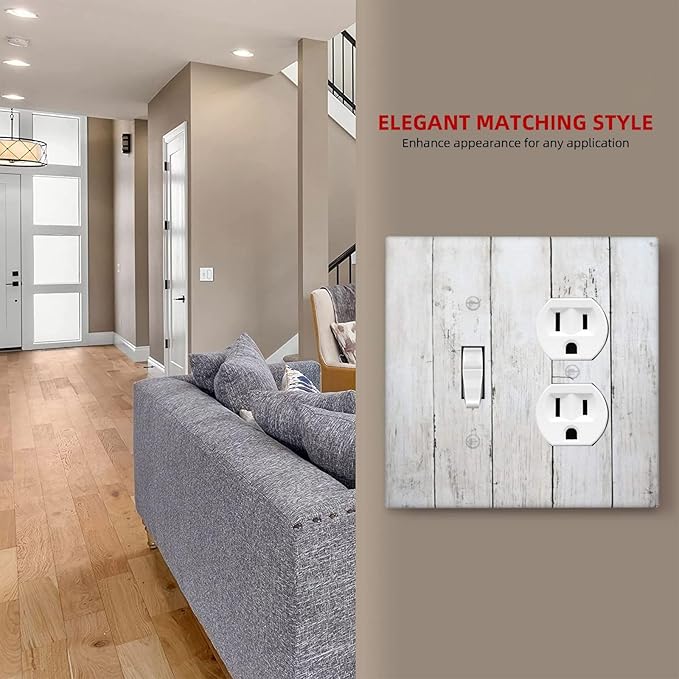 Modern Rustic Wood White Oak Print Wallplates 1 Toggle 1 Duplex Switch Plate Electrical GFCI Faceplate Decorative Light Switch Covers for Farmhouse Home Decor