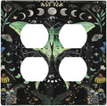 Moon Phase Butterfly Wildflower Plant Mysterious Night Moonlit Outlet Covers 2 Gang Double Duplex Decorative Light Switch Covers Electrical Wallplates Socket Faceplate for Bedroom Living Room Decor
