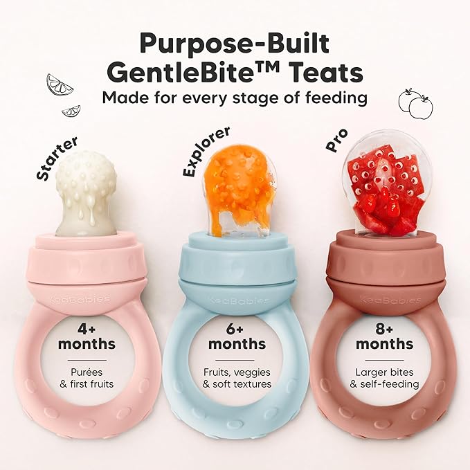 KeaBabies Baby Fruit Feeder 2pk - Silicone Baby Food Feeder for Babies 6-12 Months, Breast Milk Popsicle Teether, Weaning, Pacifier, Freeze Frozen Solid Food, Infant Feeding Essential (Peace)