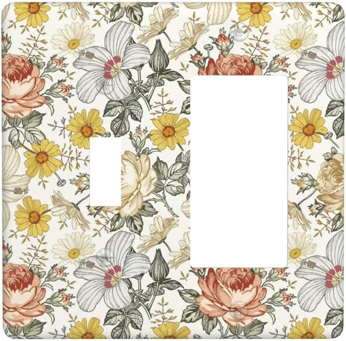 Multicolor Peony Daisy Vintage Floral Flower Outlet Covers 1 Toggle 1 Rocker Combination Decorative Wall Plate Electrical Switch Plates Light Switch Cover Plate for Bedroom Living Room Decor