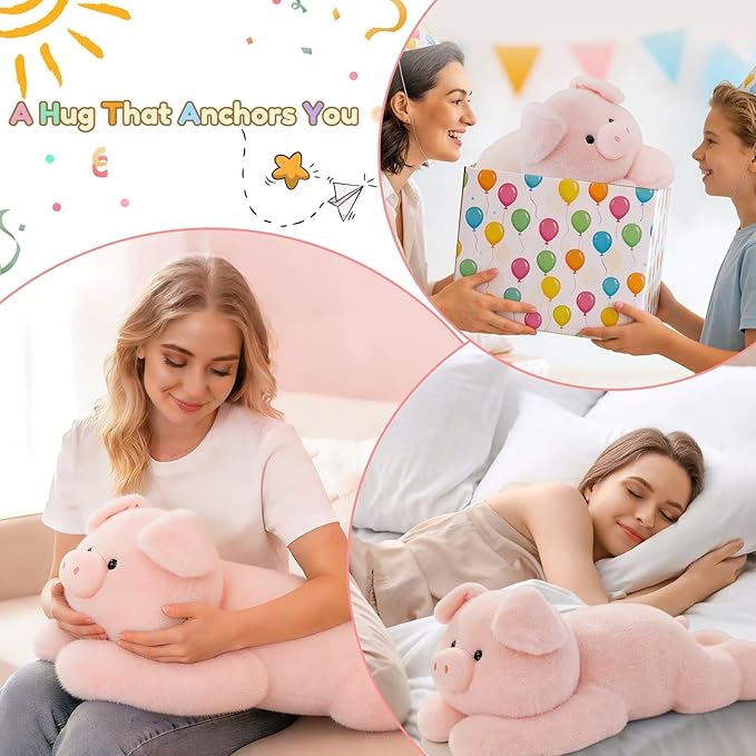 QUIRAI Weighted Stuffed Animals Pig Plush, 24" | 3.3 lb Pig Stuffed Animal, Pillowfort Weighted Plush Animals & Cute Plushies Gifts for Kids Adults