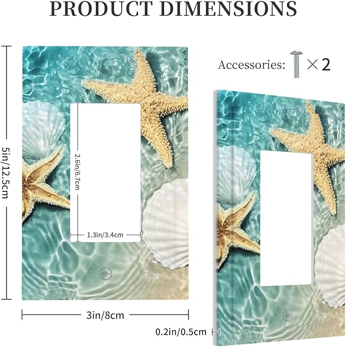 Decorative Outlet Covers Beach Starfish Ocean Conch Cameo Shell 1 Gang Single Rocker Light Switch Cover Plate Wall Plates Gfci Faceplate For Decor Kids Room Decor