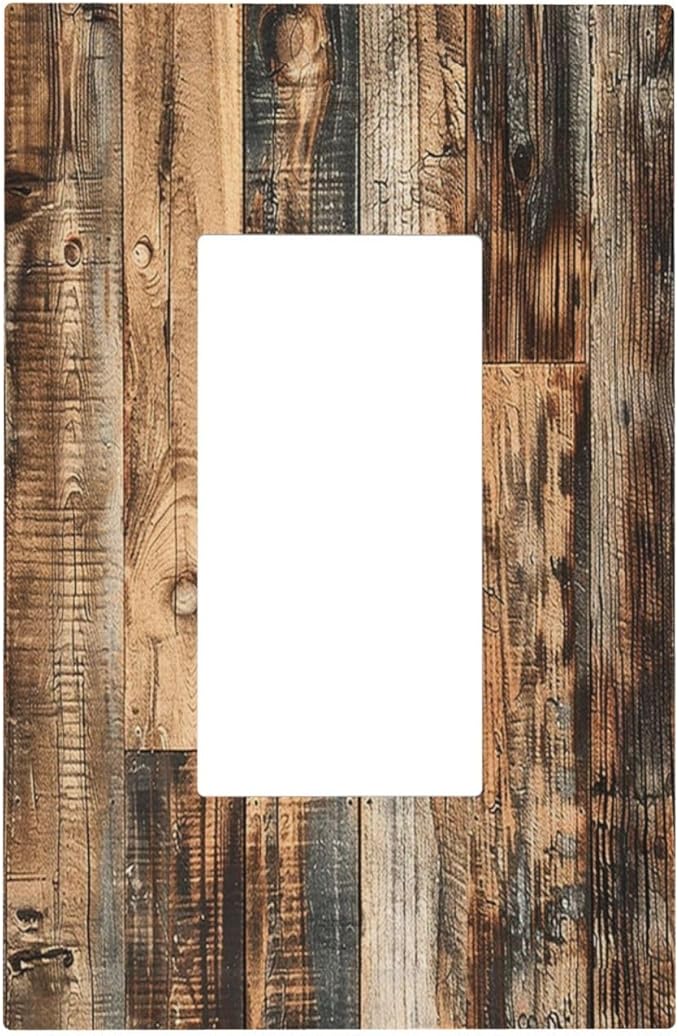 Decorative Outlet Covers Rustic Brown Wood Pattern Splice Plank 1 Gang Single Rocker Light Switch Cover Plate Wall Plates Gfci Faceplate For Farmhouse Cabin Decor