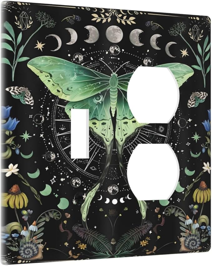 Moon Phase Butterfly Wildflower Plant Mysterious Night Moonlit Wallplates 1 Toggle 1 Duplex Switch Plate Electrical GFCI Faceplate Decorative Light Switch Covers for Bedroom Living Room Decor