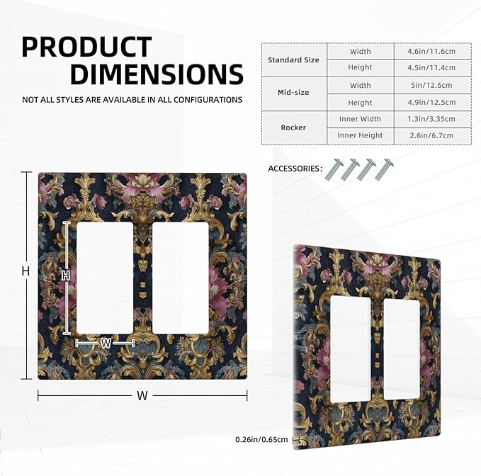 Decorative Outlet Covers Rococo Pink Floral Flower Gold Leaf 2 Gang Light Switch Cover Plate Double Rocker Wall Plates for Electrical Outlets Switch Plate Covers for Bedroom Home Decor
