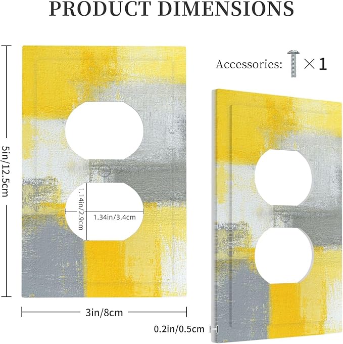 Outlet Covers Retro Modern Gray Yellow Ombre Abstract Art 1 Gang Duplex Light Switch Cover Plate Decorative Wall Plates Electrical Switchplate Receptacle for Bathroom Bedroom Decor（2 Pack）
