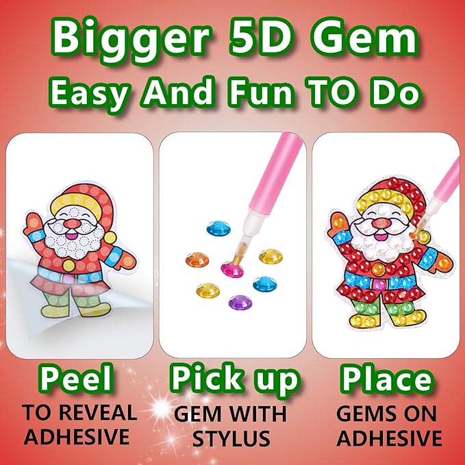 WAHFNG Gem Art, Diamond Art Kids Painting Kit -Make Your Own Stickers,Keychains & Suncatchers - Arts and Crafts for Girls and Boys - Gift Ideas for Age 6, 7, 8, 9, 10,11,12 Years Old（Christmas）