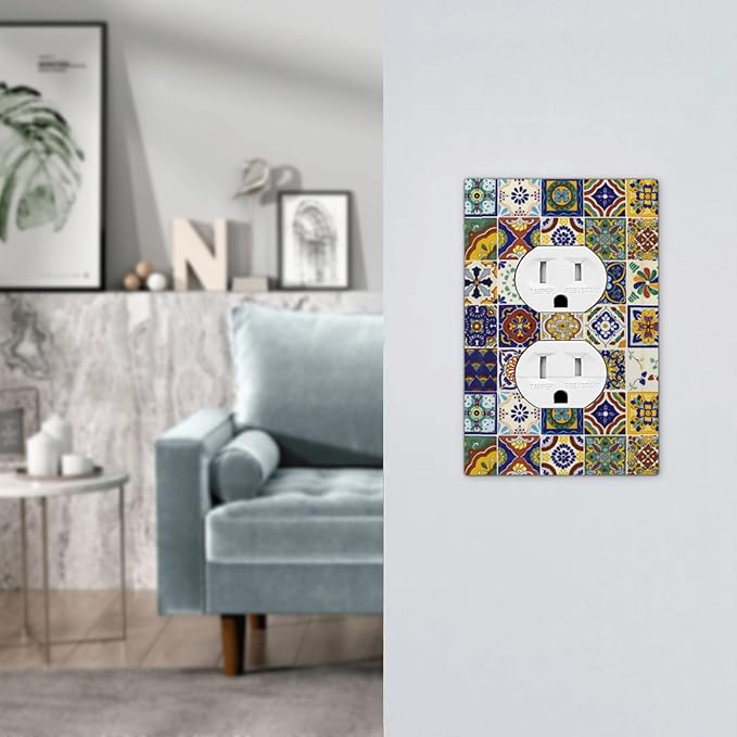 Yellow Mexican Moroccan Sun Tile 1 Gang Receptacle Wall Plate Duplex Outlet Covers Decorative Single Device Switchplate Face Wallplate Bedroom Decorate