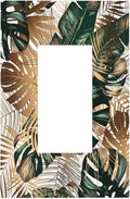 Green Tropical Leaves Gold Palm Leaf Botanical 1 Gang Rocker Light Switch Covers Decorative Unique Single Decora Outlet Wall Plate Faceplate Switchplate GFCI for Bedroom Bathroom Decor