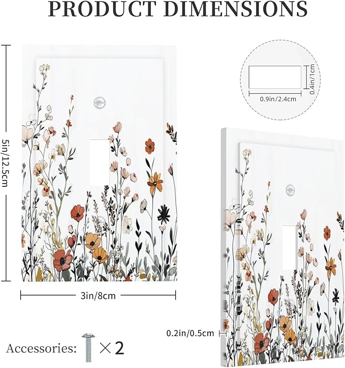 Decorative Light Switch Cover Vintage Wildflower Colorful Plants Floral 1 Gang Single Toggle Device Electrical Faceplate Switchplates Decorator Outlet Wall Plate For Bed Room Living Room