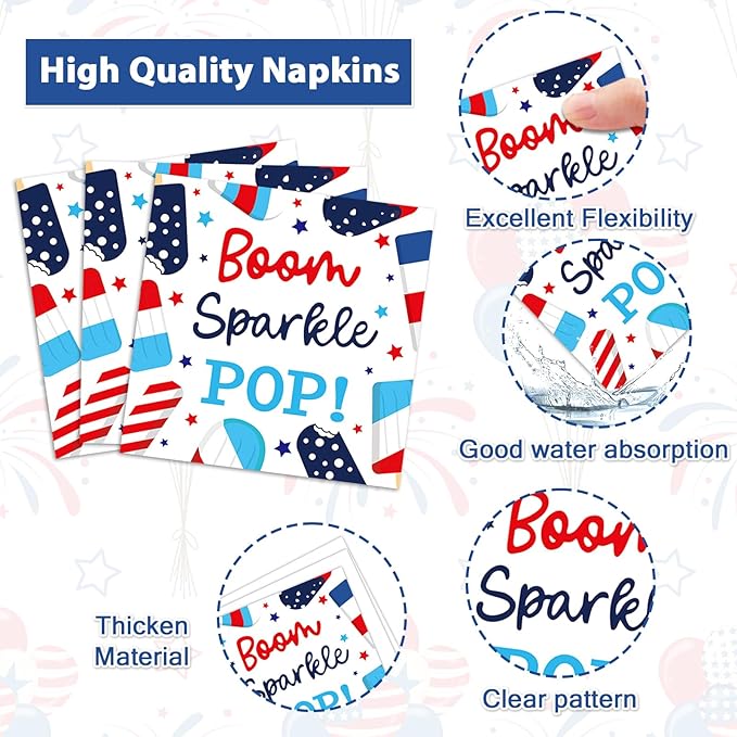 96Pcs Patriotic Party Supplies Summer Ice Pop Paper Plates and Napkins 4th of July Theme Disposable Tableware Set for American Independence Day Veterans Election Memorial Day Decor Serves 24
