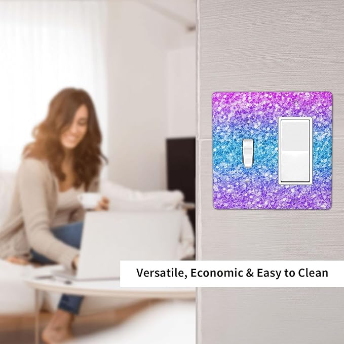 Light Switch Cover Plate Fantasy Colorful Glitter Blue Purple Gradient 2 Gang Toggle Rocker Combo Wall Plates Decorative Switch Plates and Outlet Covers Socket Cover for Kids Room Home Decor