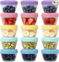Small Food Containers with Lids for Baby Toddler 4 oz, 15 Pack Easy Open Ultra Thick Reusable Plastic Freezer Kids Food Storage Box for Snack Lunch Daycare School, Measuring, Dishwasher Safe, BPA Free