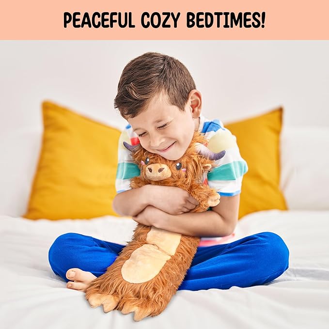 Brown Highland Cow Microwavable & Weighted Stuffed Animals - Unscented Heatable Plush Doll, Cute Cow Plush Toys Gifts for Girls Boys and Kids, Happy Fuel