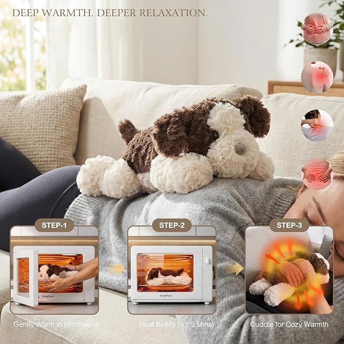 Aplushuman® Microwavable Heating Pad Golden Retriever Plush - Weighted Stuffed Animal Toy with Tourmaline Beads & Lavender - 1.8 lb for Long Lasting Cozy Warmth - Includes Gift Box & Greeting Card