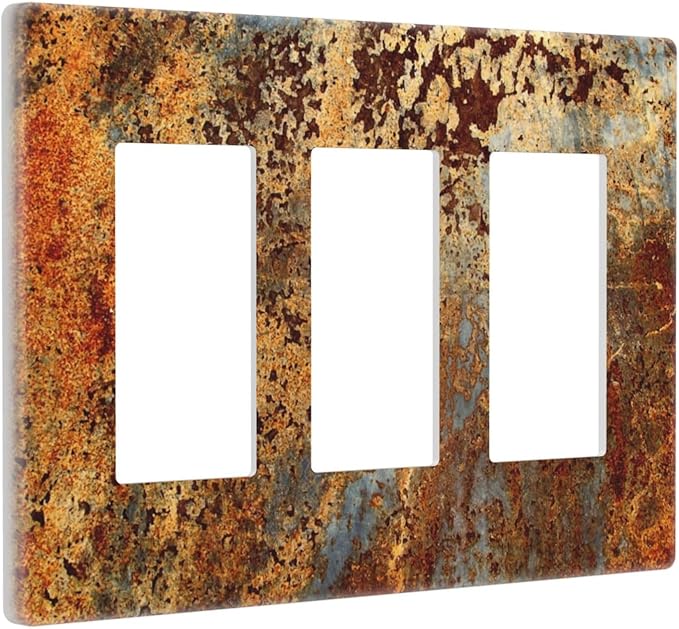 Rust Old Rusty Copper Rustic 3 Gang Triple Rocker/Decorator Light Switch Wall Plate Cover Decorative Gfci Electrical Faceplate Switchplate Room Decorate